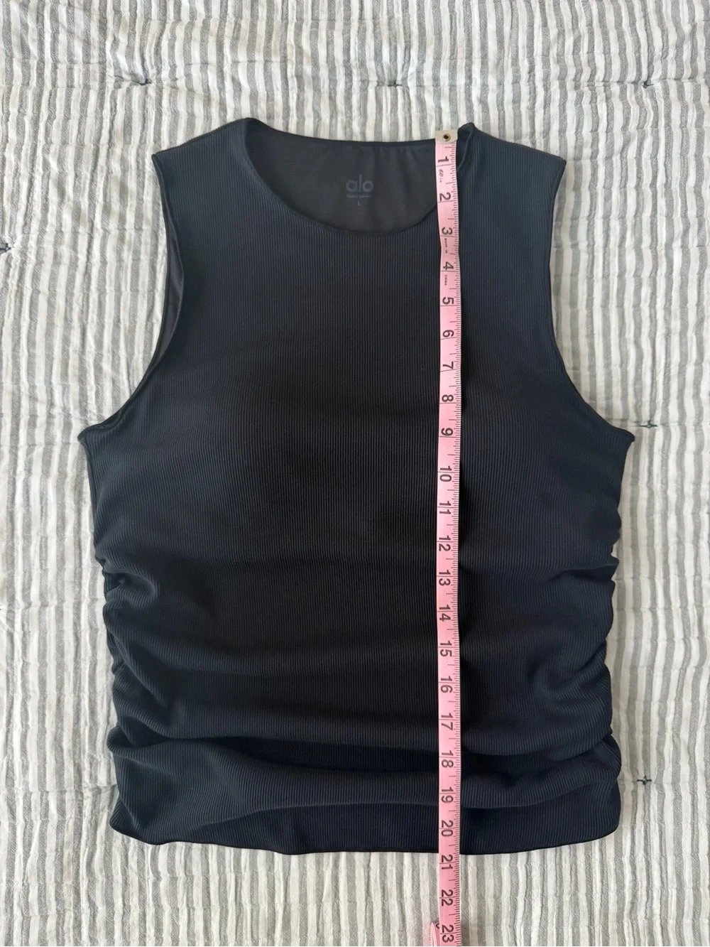 Alo Yoga Black Ribbed En Pointe Tank Top Size L Built-In Bra